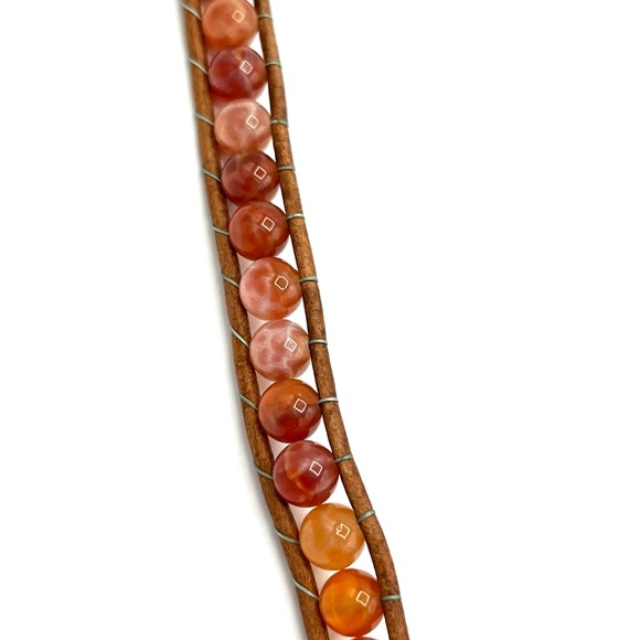 HAND CRAFTED Safari Red Fire Agate and Black Onyx Wrap Bracelet - Picture 6 of 7